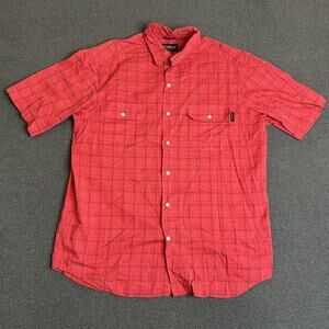 Eddie Bauer Shirt Mens LT Red Plaid Short Sleeve Button Front Outdoor Casual